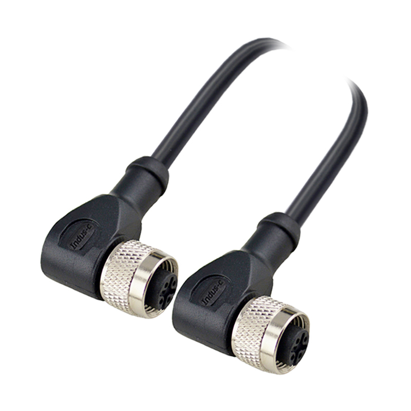 M12 5pins A code female right angle to female right angle molded cable,shielded,PVC,-10°C~+80°C,22AWG 0.34mm²,brass with nickel plated screw